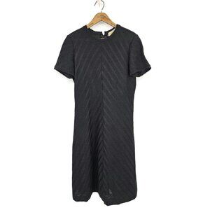 Vtg Tannel Knits Black Dress Womens M? Scalloped Edge Sheer Chevron